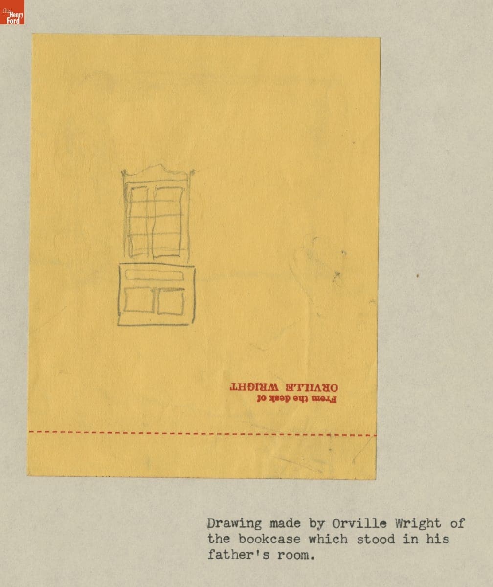 Drawing Made by Orville Wright of the Bookcase Which Stood in His Father's Room, circa 1937