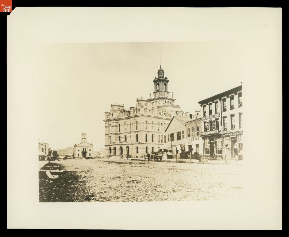 Old and New Detroit City Hall Buildings, 1871
