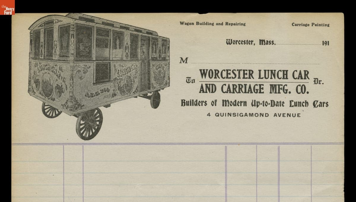 Billhead from Worcester Lunch Car Company, circa 1910