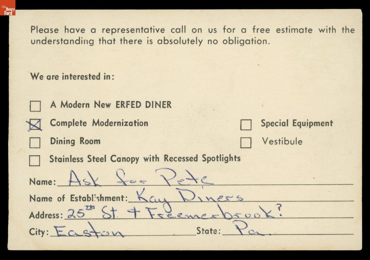 Business Reply Card for Erfed Corp., 1956-1975
