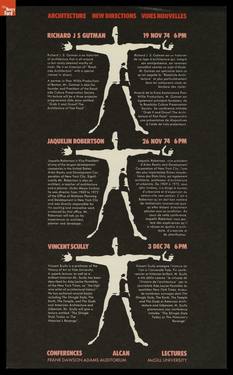 "Architecture, New Directions, Voies Nouvelles: Conferences, Alcan, Lectures" Poster, 1974