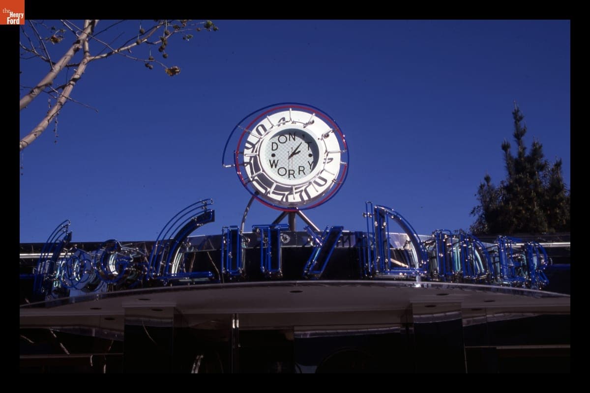 Fog City Diner Sign and "Don't Worry" Clock, San Francisco, California, February 1986