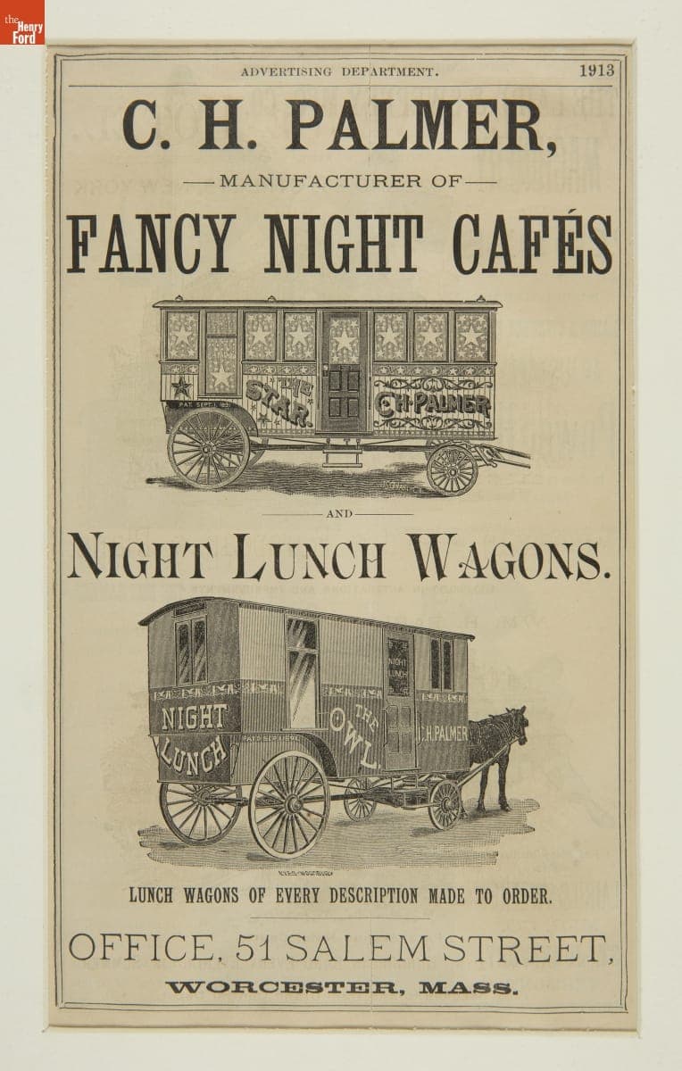 "C.H. Palmer, Manufacturer of Fancy Night Cafes and Night Lunch Wagons," Worcester, Massachusetts, 1889-1901