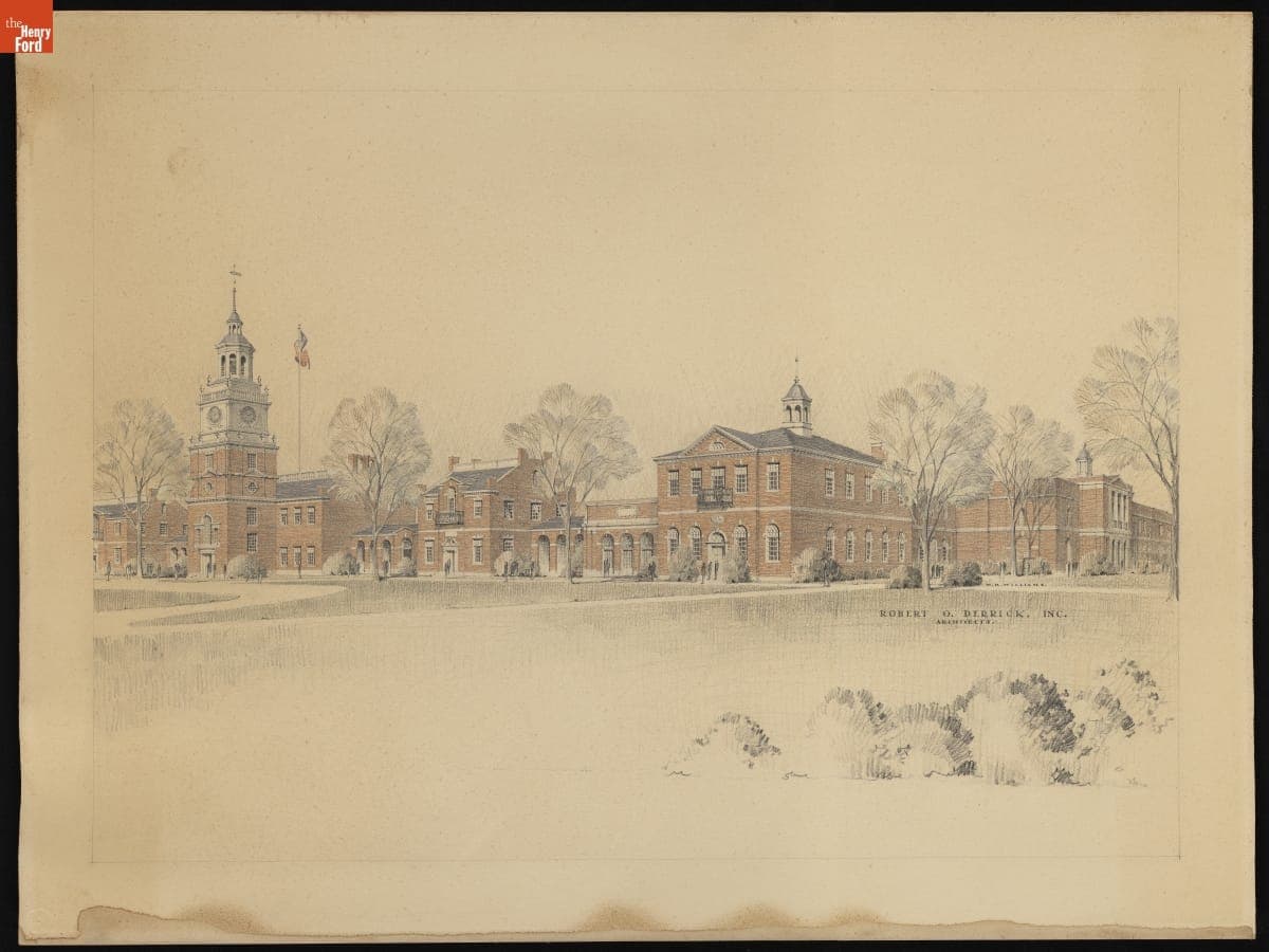 Architectural Concept Drawing of Henry Ford Museum, Southeast Facade, circa 1927