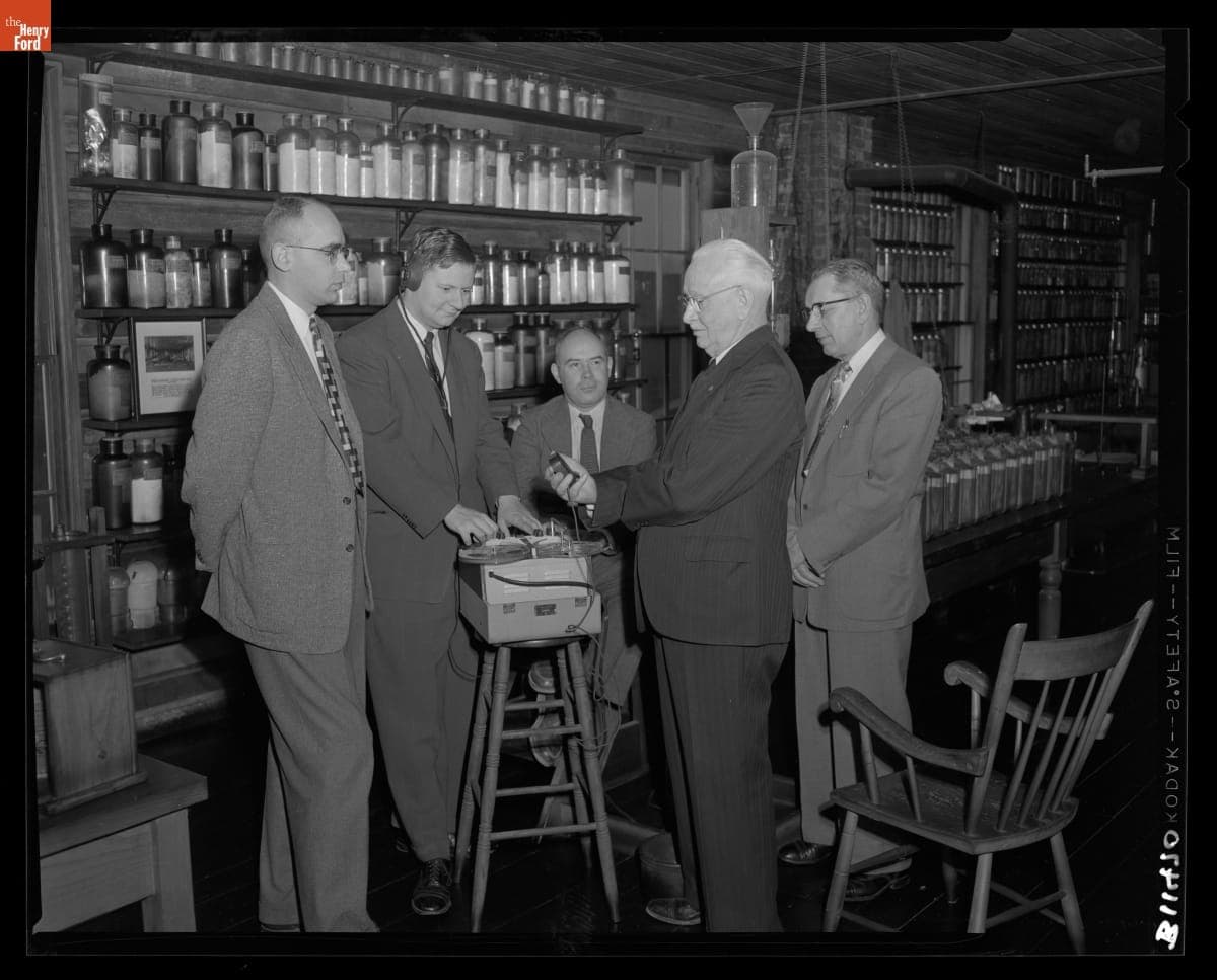 Edward Cutler Recording Oral History in Menlo Park Laboratory in Greenfield Village, January 1956