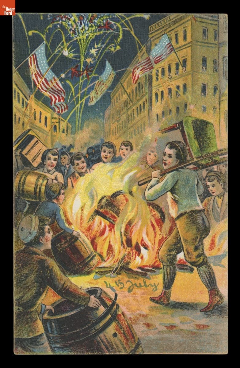 Fourth of July Celebration with Fireworks and a Bonfire, circa 1910