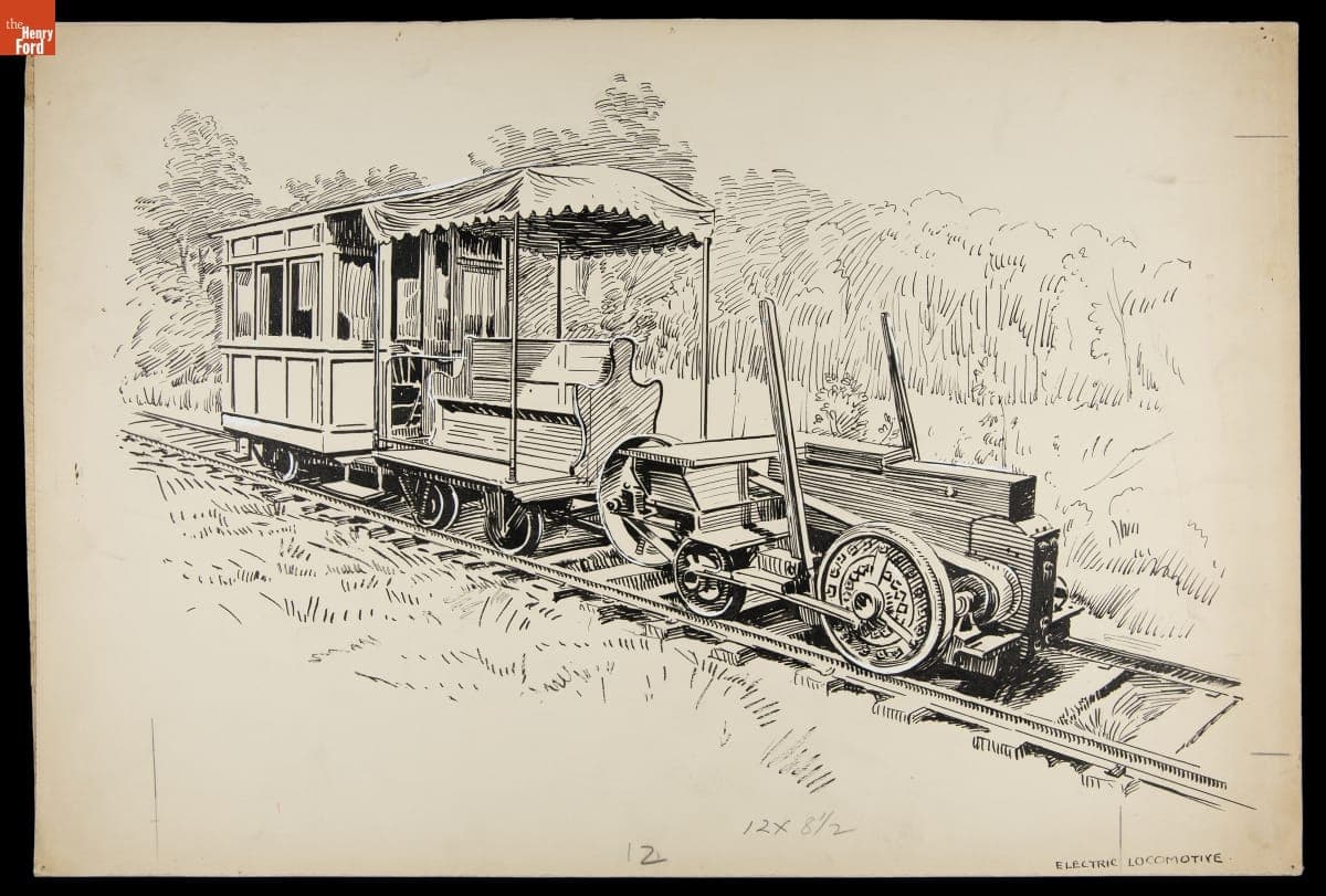 Experimental Electric Locomotive at Menlo Park Complex in Greenfield Village, circa 1934