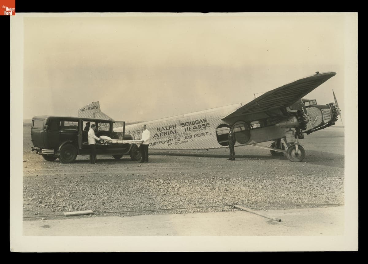 Ralph Schugar's Aerial Hearse, a Ford Tri-Motor 4-AT-52 Airplane, Curtiss-Bettis Airport, Pittsburgh, Pennsylvania, 1931