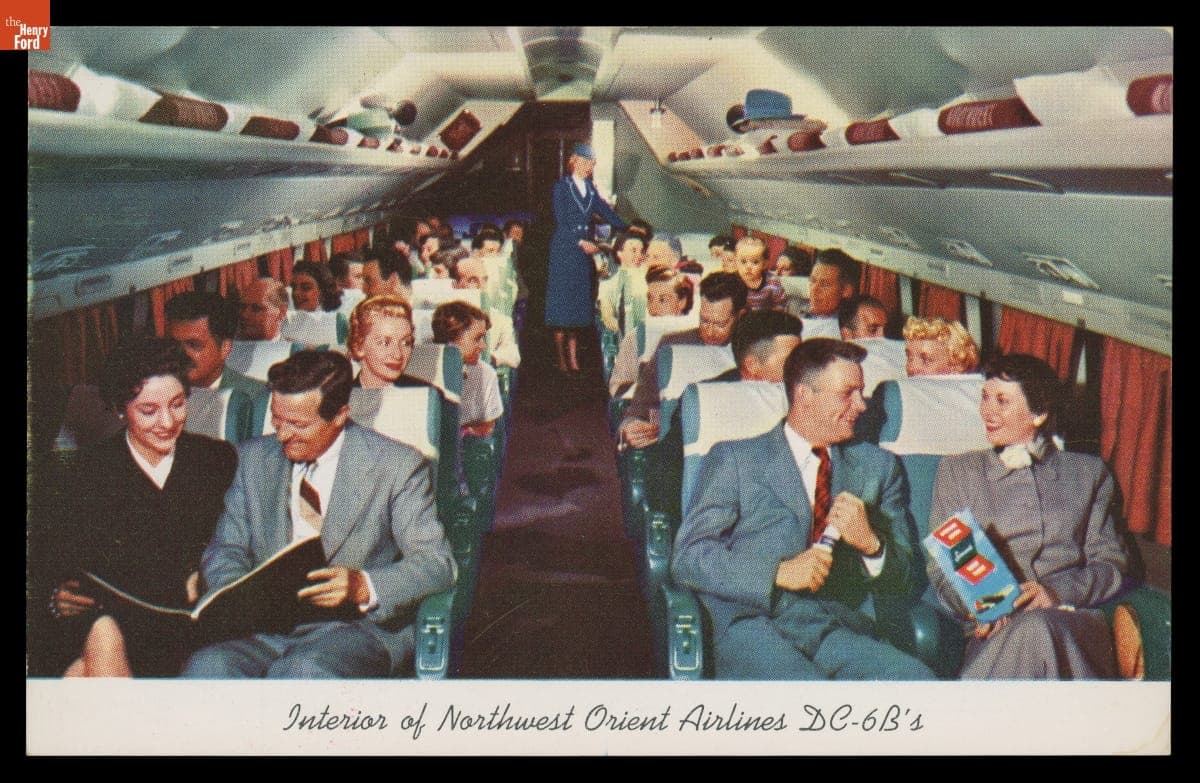 "Interior of Northwest Orient Airlines DC-6B's," circa 1955
