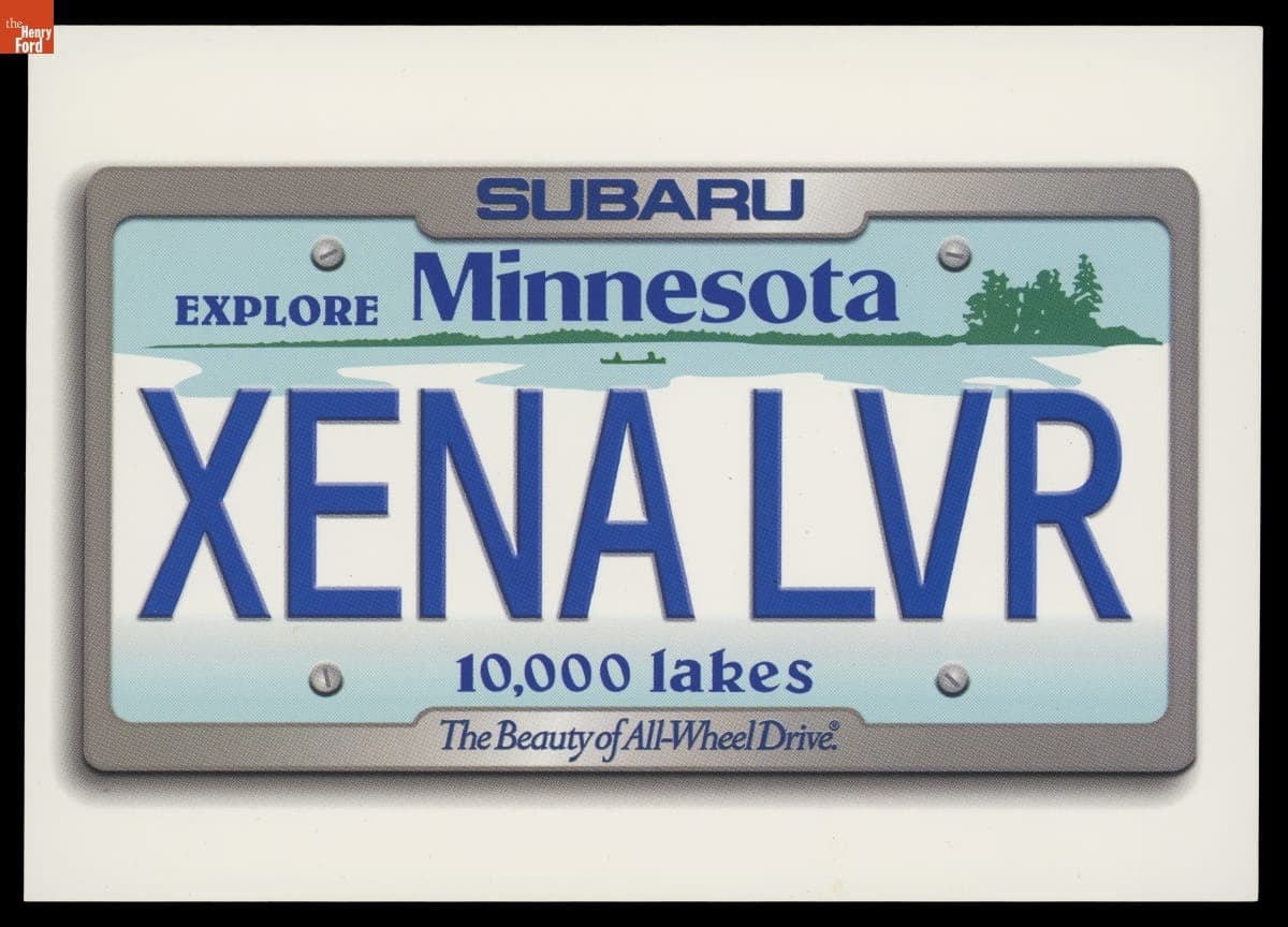 Subaru Marketing Postcard, "XENA LVR" Minnesota License Plate, circa 2000