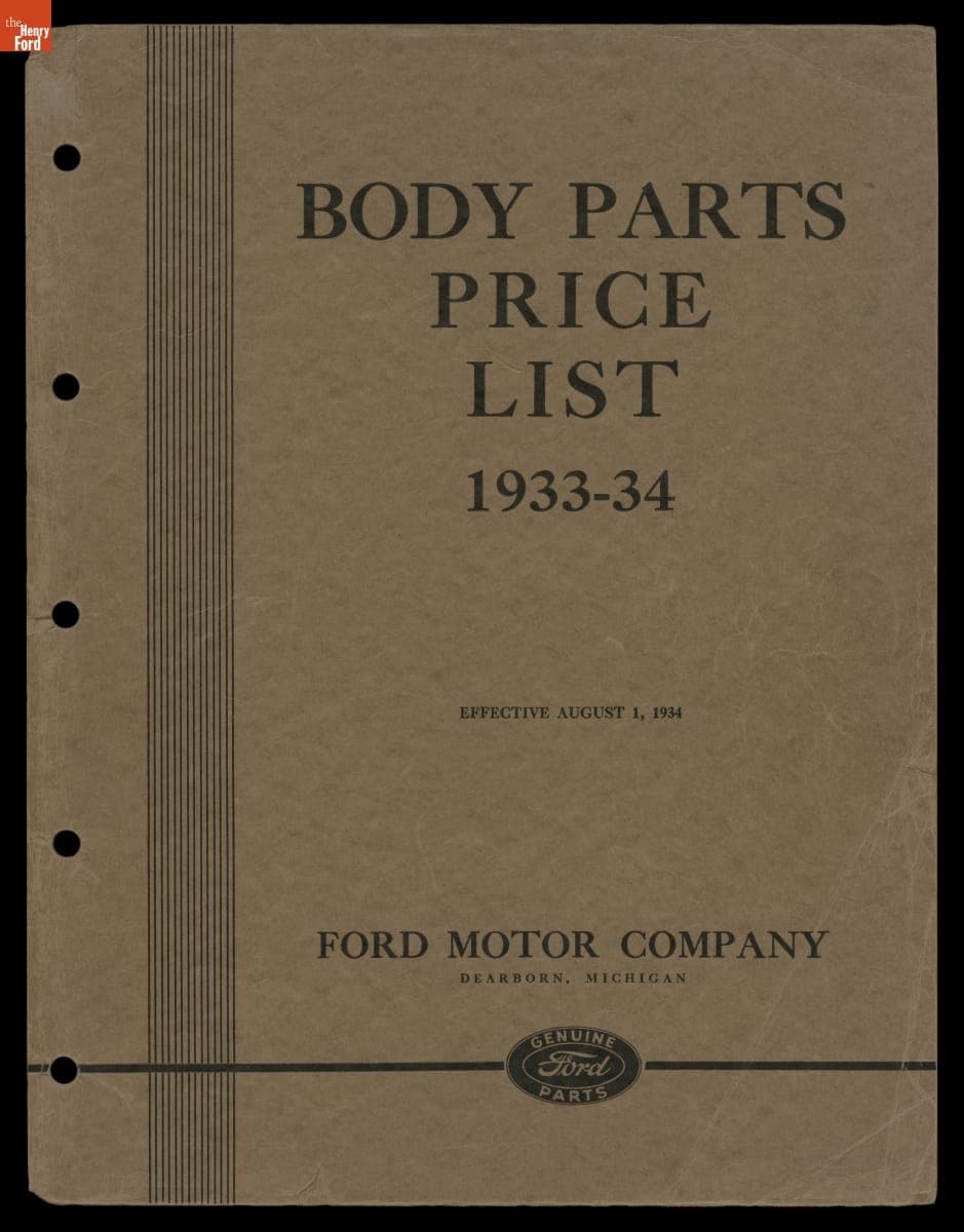 Body Parts Price List for 1933-1934 Ford Automobiles