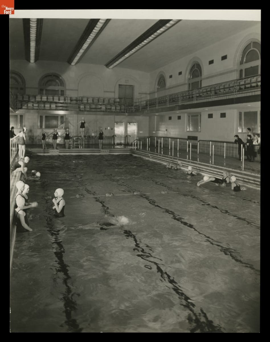 Edison Institute School Students in Swimming Pool in Education Building (Lovett Hall), January 1938