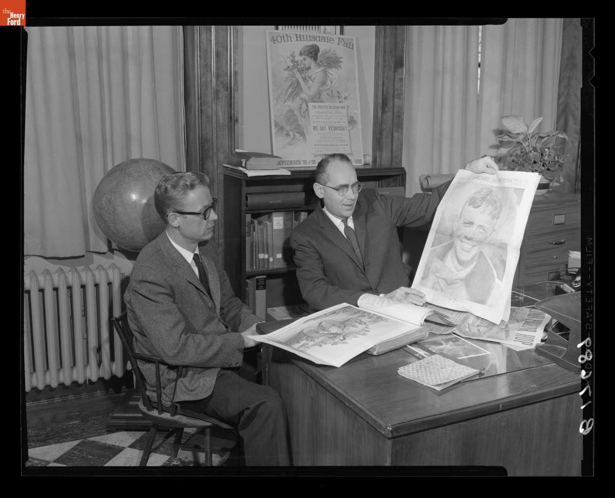 Ed Rintala and Ken Metcalf with New Edison Institute Library Acquisitions, January 20, 1958