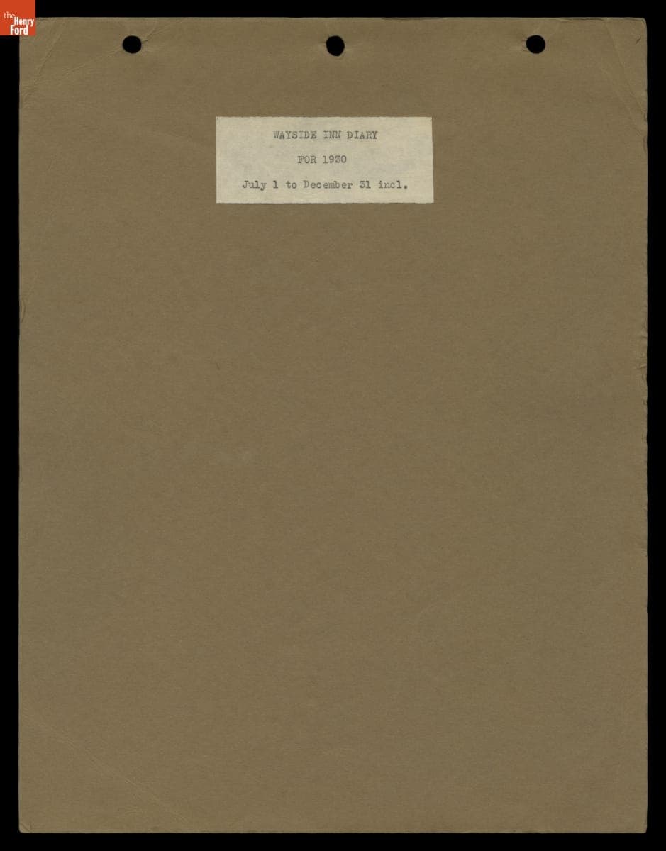Wayside Inn Diary, July 1 - December 31, 1930