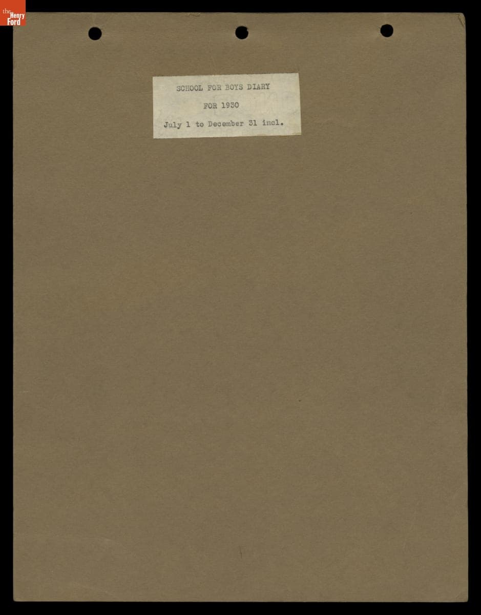 Wayside Inn Boys School Diary, July - December 1930