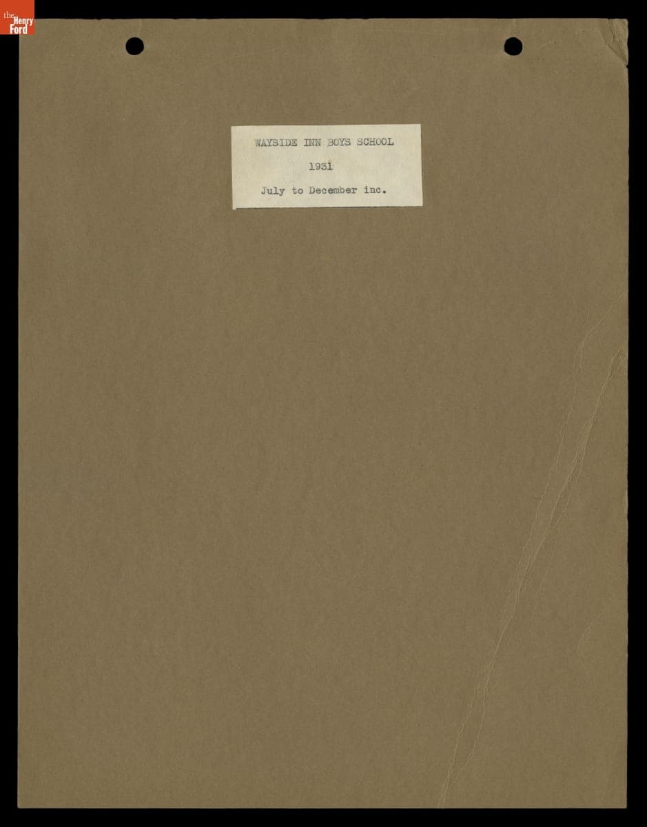 Wayside Inn Boys School Diary, July - December 1931