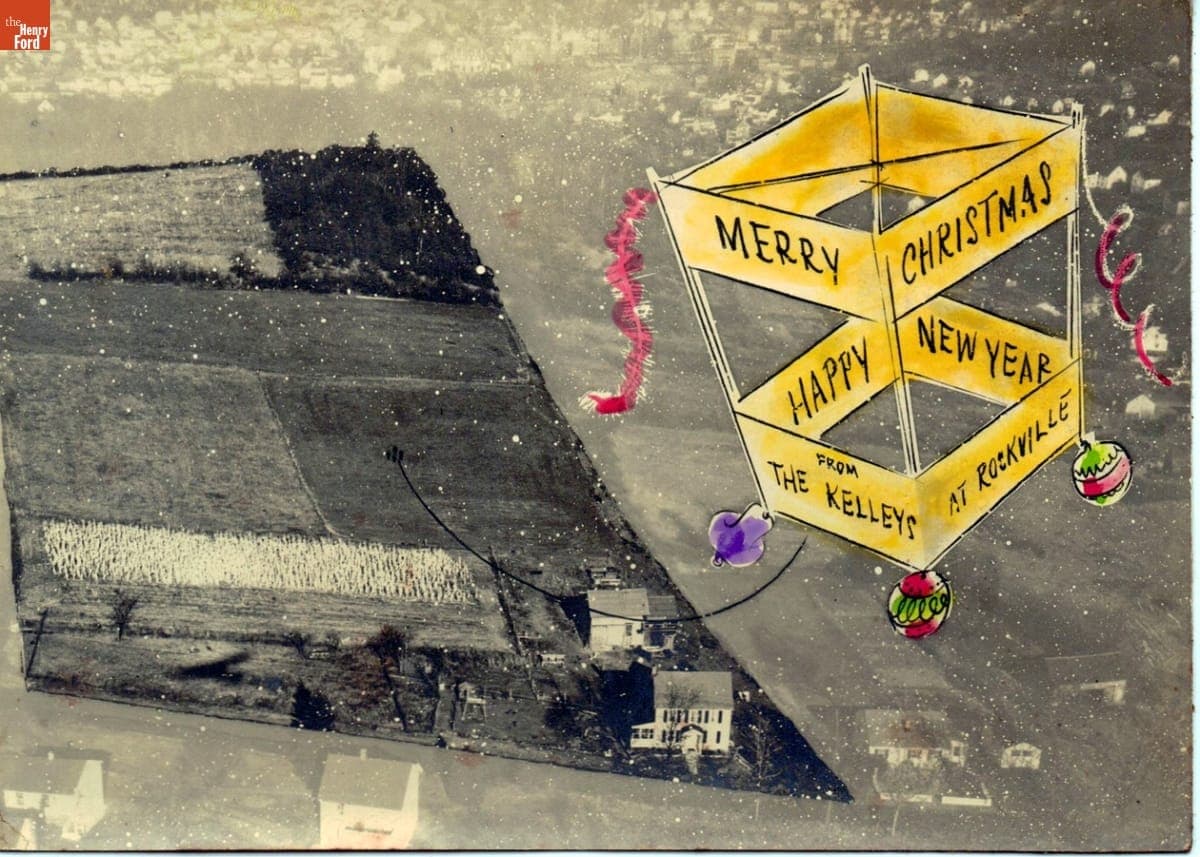 Christmas Card with an Aerial View of the Kelley Farm, Rockville, Connecticut