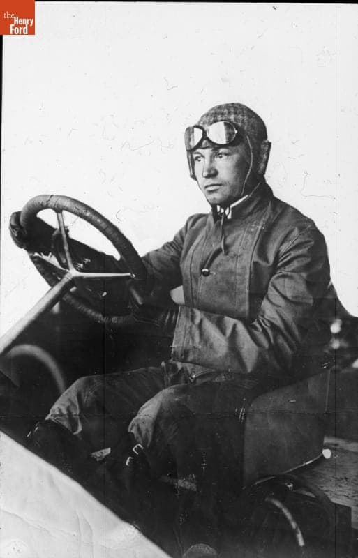E. Linn Mathewson at the Wheel of the Thomas Flyer, New York to Paris Race, 1908