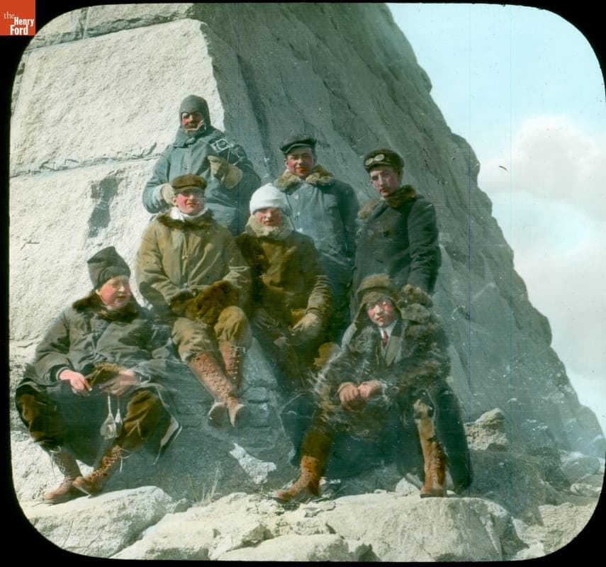 Thomas Flyer Team at Ames Brothers Pyramid, Sherman, Wyoming, during the New York to Paris Race, 1908
