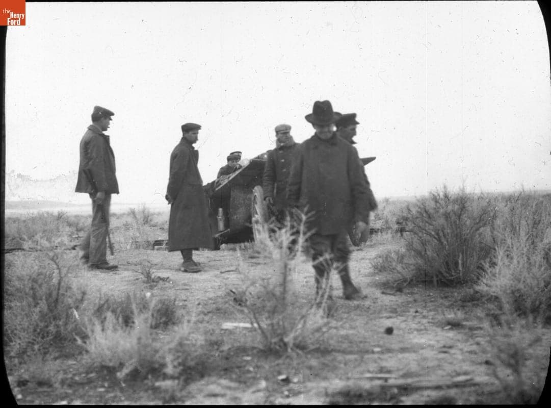 Thomas Flyer Team Walking through Sagebrush in Wyoming during the New York to Paris Race, 1908