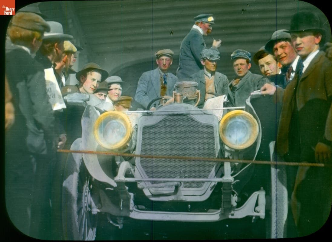 The Thomas Flyer and Team in Oakland or San Francisco, California, New York to Paris Race, 1908