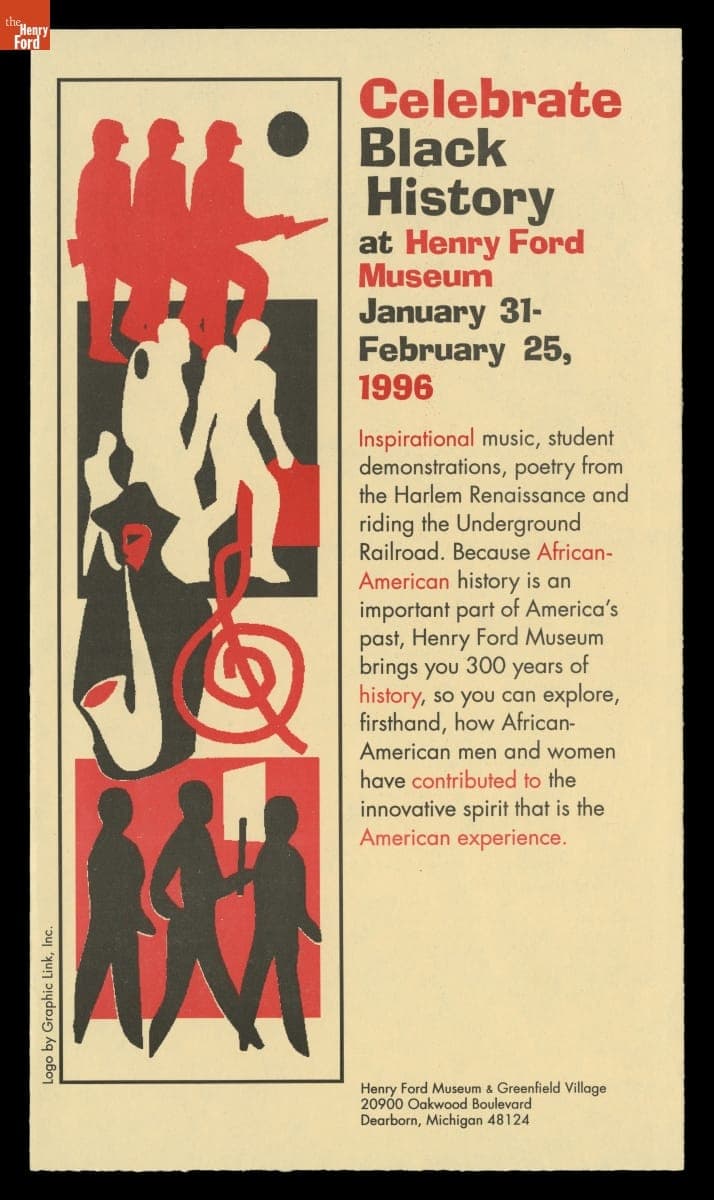 Brochure, "Celebrate Black History at Henry Ford Museum," January-February 1996