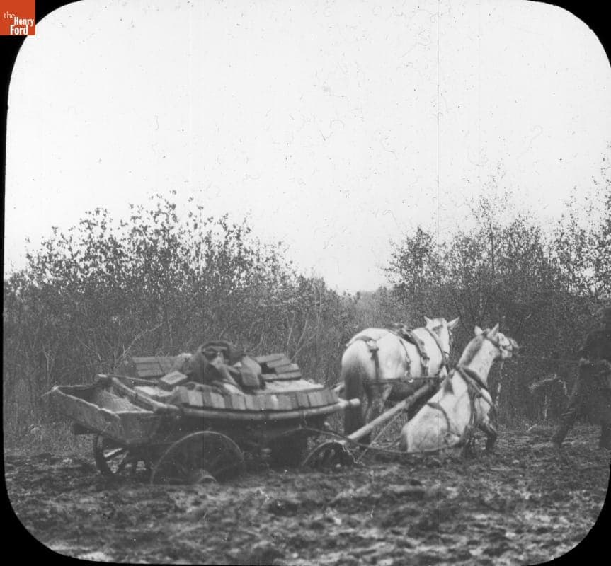 Horses and Wagon Mired in Mud, Russia, New York to Paris Race, 1908