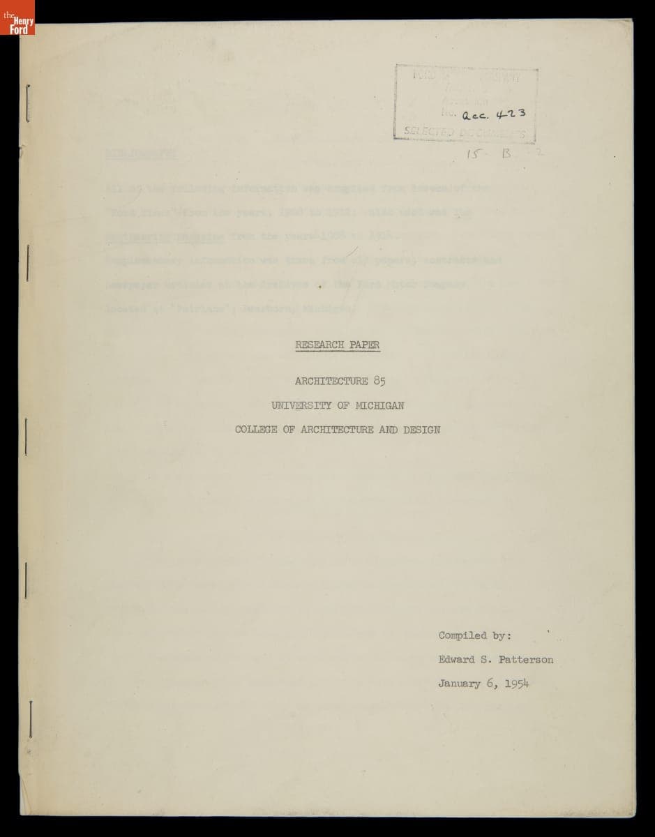 "The Highland Park Plant" Research Paper, January 1954