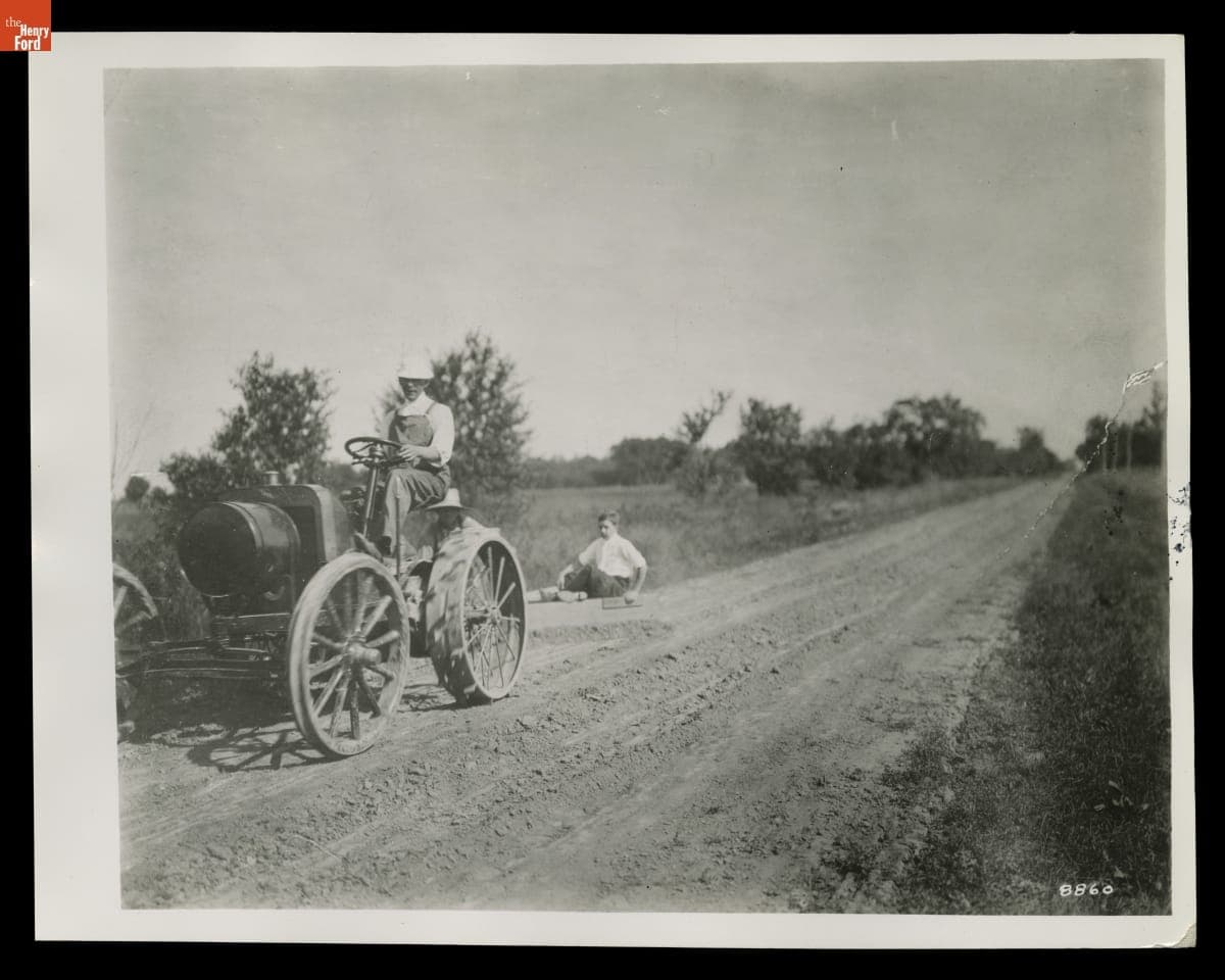 Experimental Ford Tractor on a Road, 1906-1907