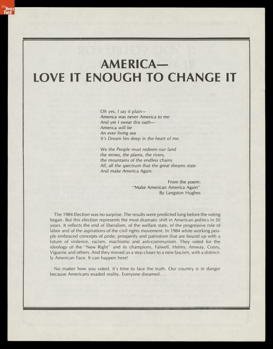 "America -- Love It Enough to Change It," 1984