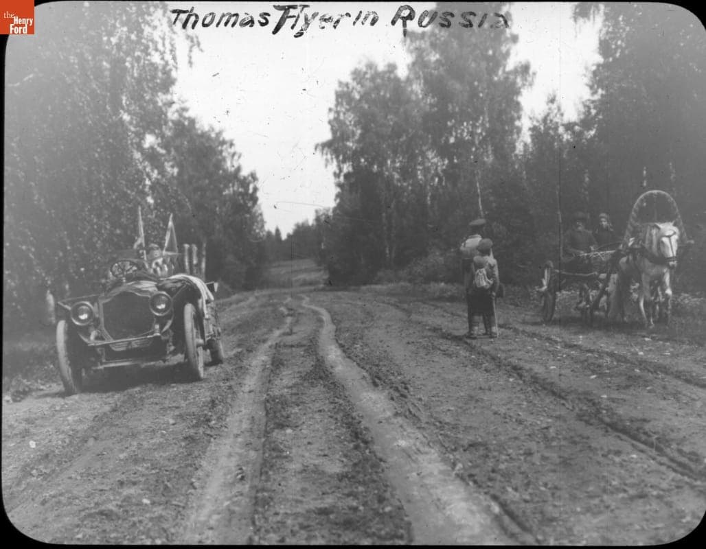 "Thomas Flyer in Russia," near Tomsk, New York to Paris Race, 1908