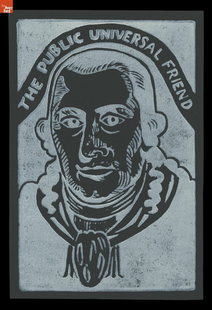 "The Public Universal Friend," Linocut, circa 2020