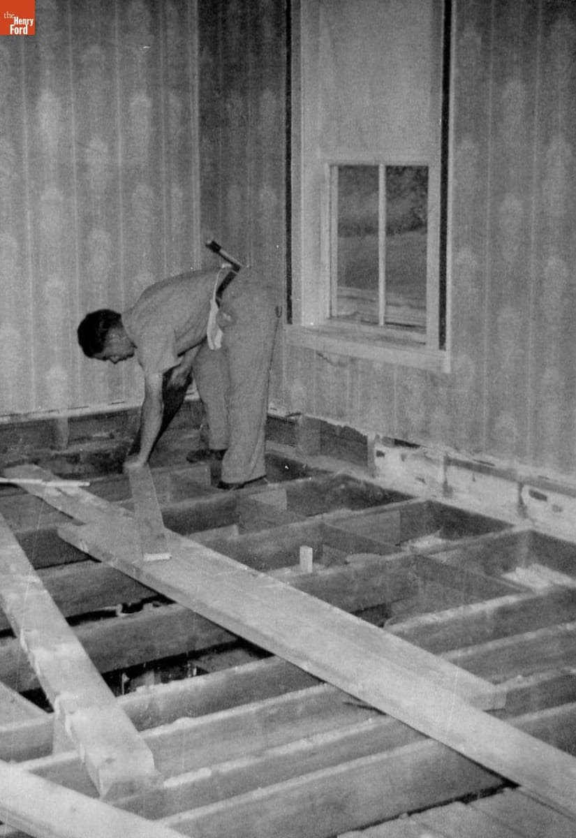 Charlie Magdefrau Replacing Joists for the New Living Room Floor in the Kelley House, Rockville, Connecticut, 1949