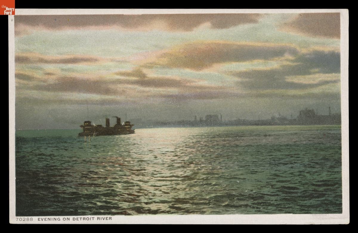 Evening on Detroit River, Detroit, Michigan