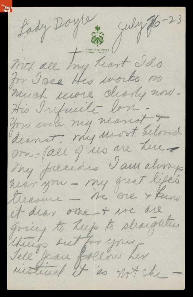 Transcript regarding Lady Jean Doyle, July 26, 1923