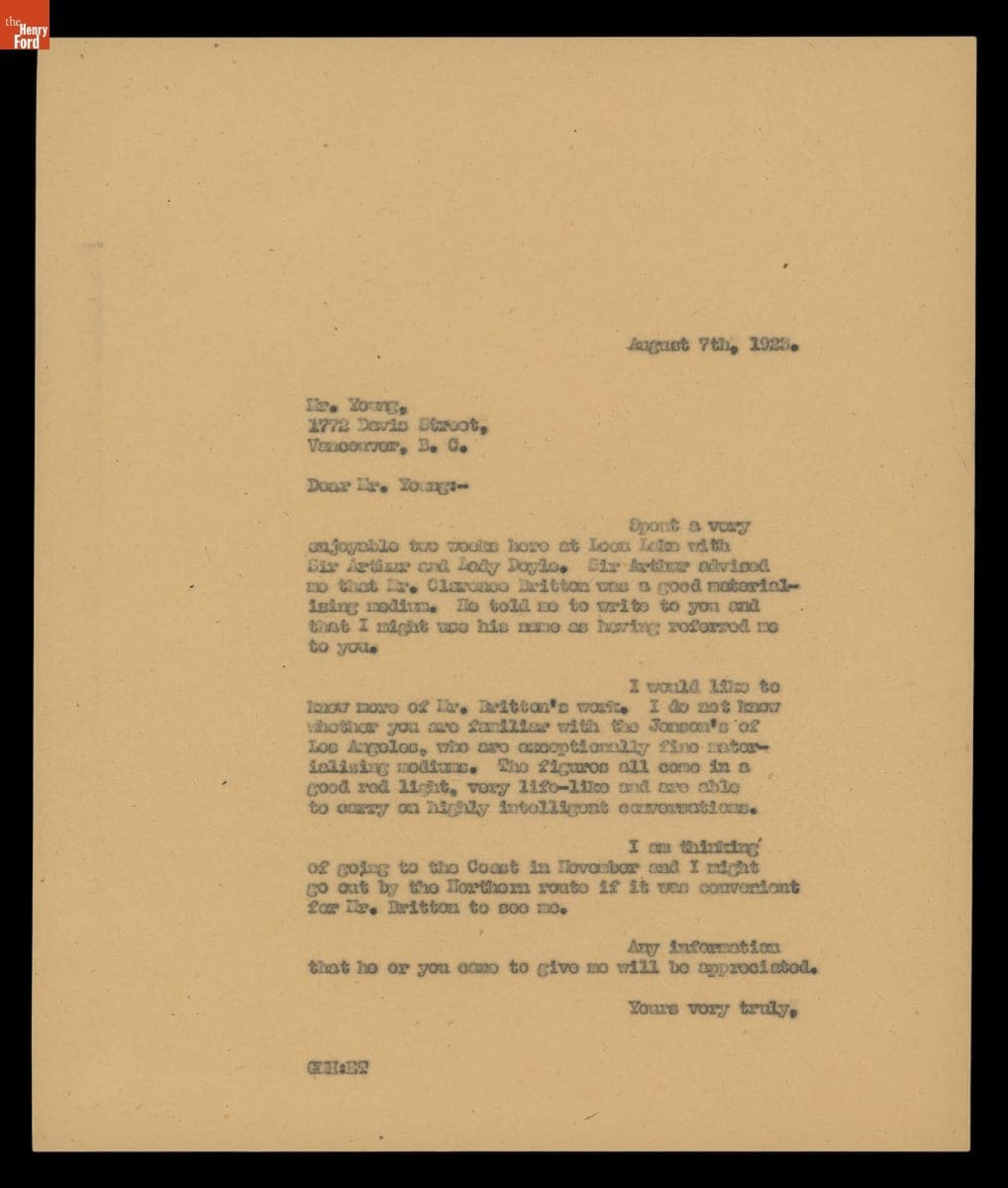 Letter from George M. Holley to Mr. Young of Vancouver, British Columbia, August 7, 1923