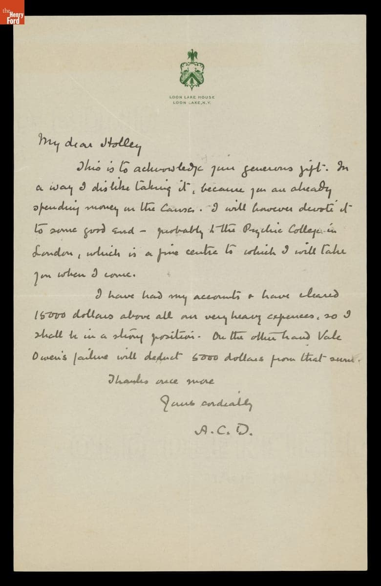 Letter from Arthur Conan Doyle to George M. Holley