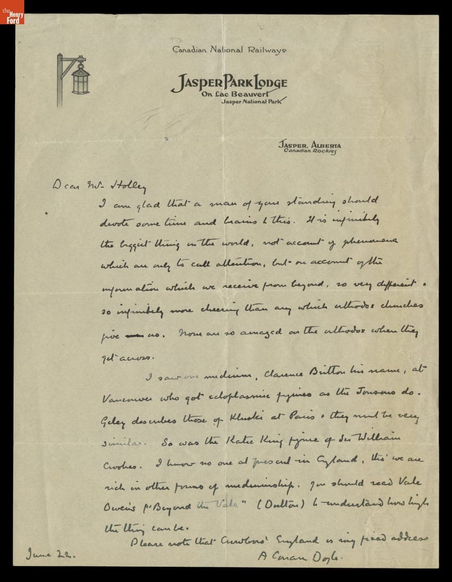 Letter from Arthur Conan Doyle to George M. Holley, June 22, 1923