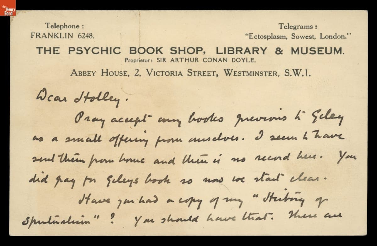 Letter from Arthur Conan Doyle to George M. Holley, 1927-1928