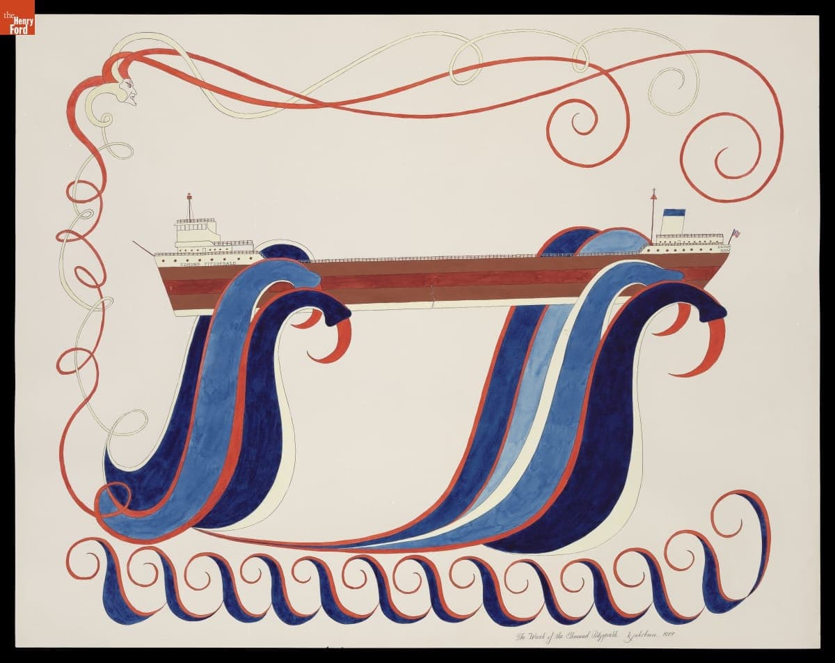 "Wreck of the Edmund Fitzgerald," Drawing by Kathy Jakobsen, 1977