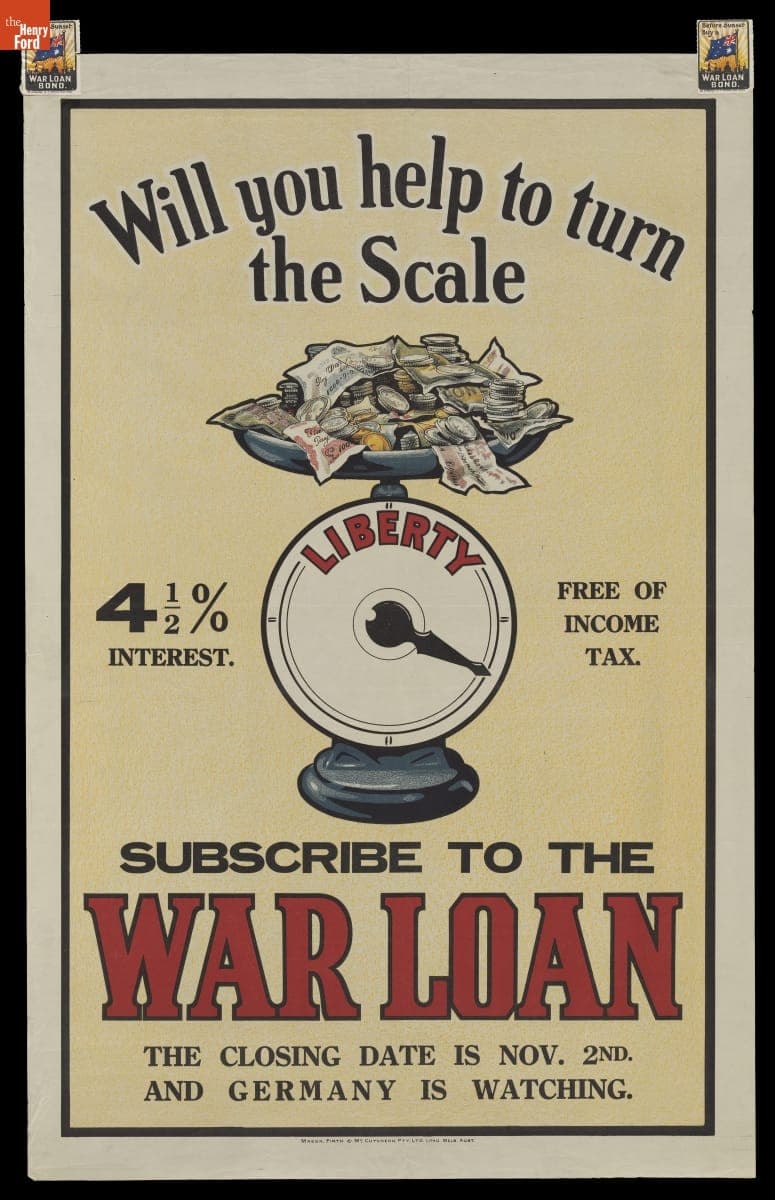 World War I Poster, "Subscribe to the War Loan-- Germany is Watching," 1914-1918