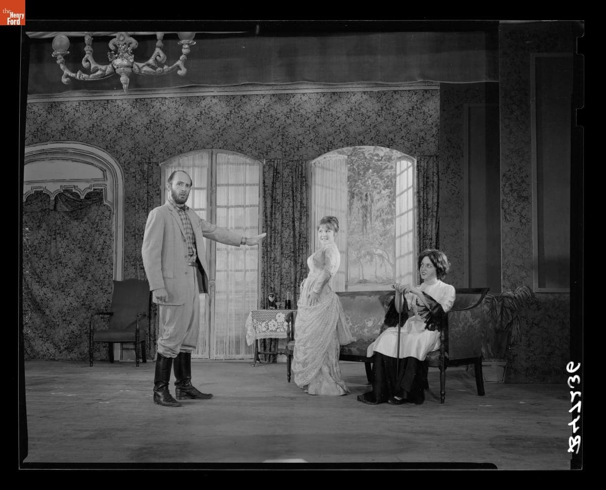 Robert Jones, Mary Hirzel, and Joyce Morrison in "Our American Cousin" at Henry Ford Museum Theater, August 1967