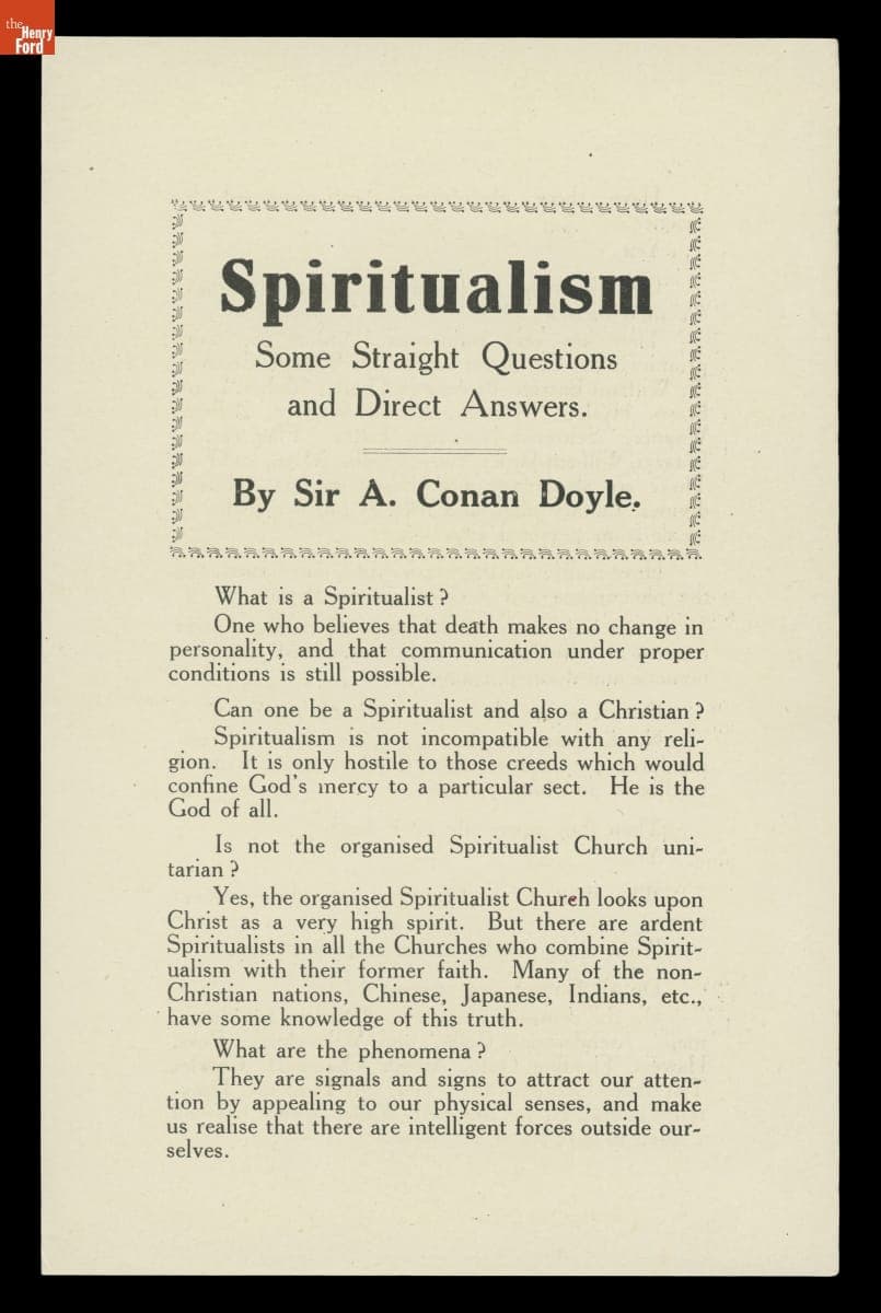 "Spiritualism: Some Straight Questions and Direct Answers," 1922
