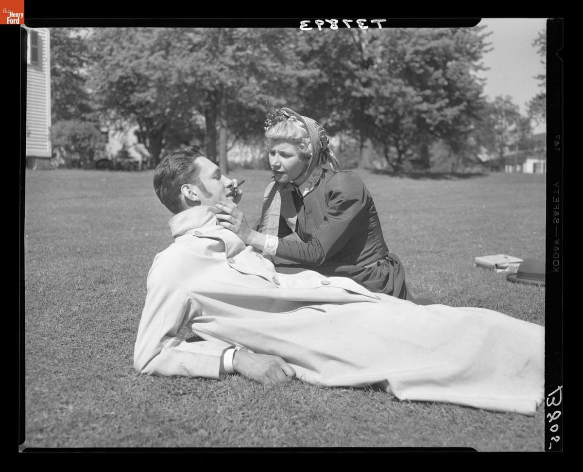 Employees Joan Knamiller and Kenneth Schwartz in Costume at Old Car Festival, Greenfield Village, 1951