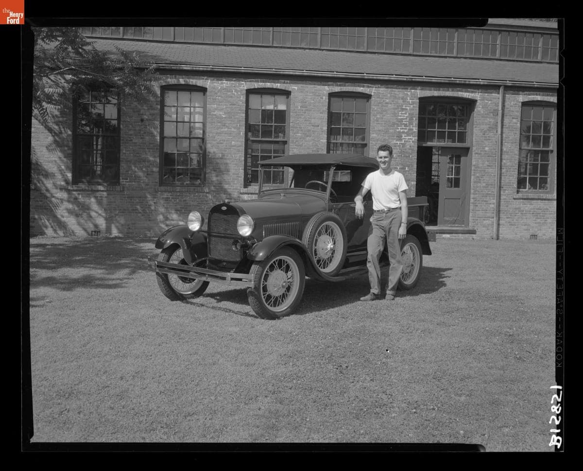 Kenneth Schwartz Pictured with a Restored 1929 Ford Model A Truck, June 1957