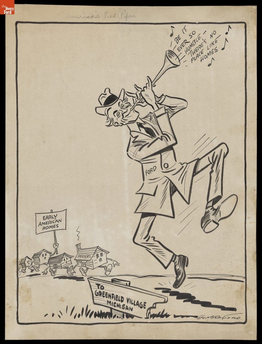 "The Pied Piper," Depicting Henry Ford Leading Early American Homes to Greenfield Village, 1934