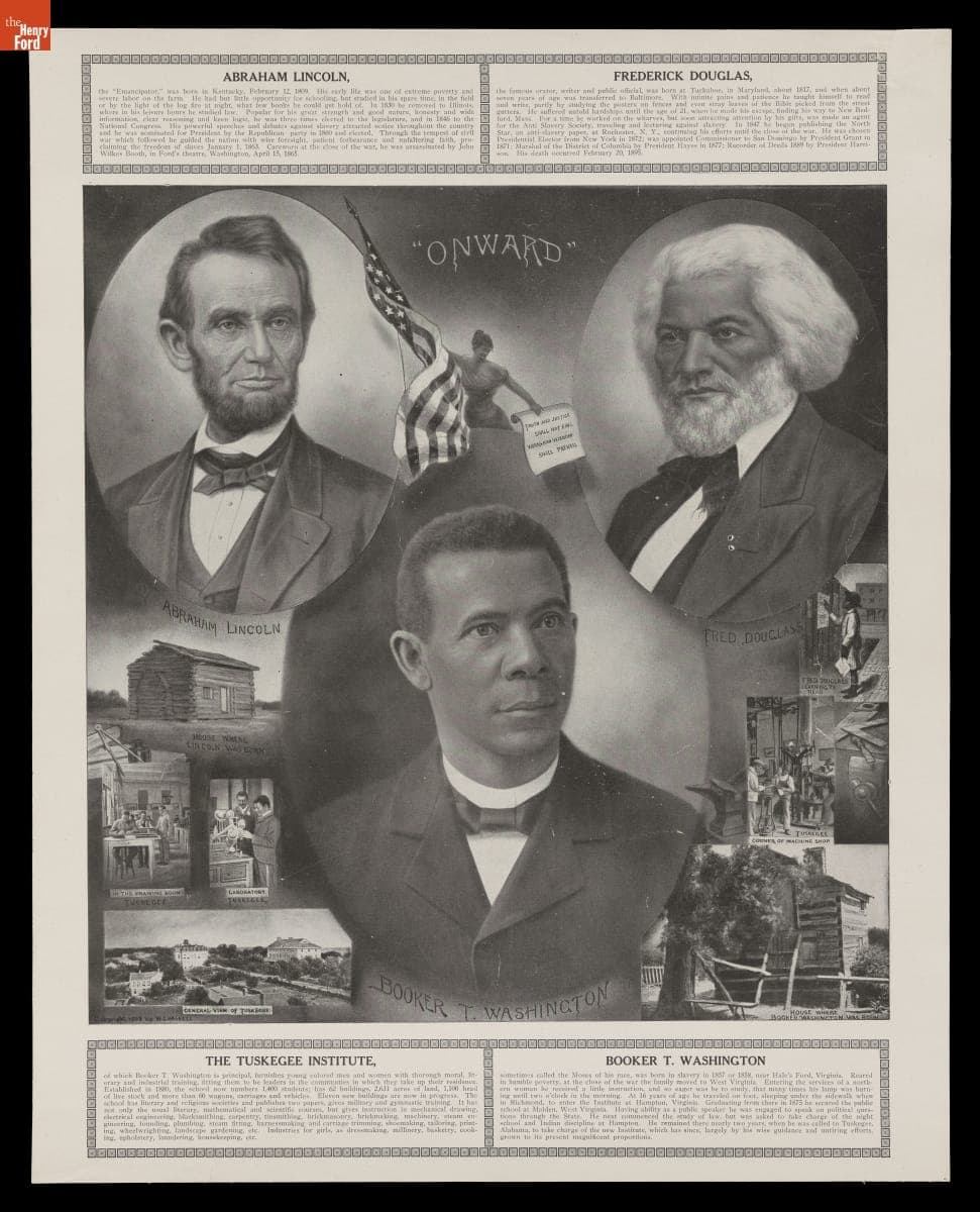Print of Abraham Lincoln, Frederick Douglass, and Booker T. Washington, "Onward," 1903