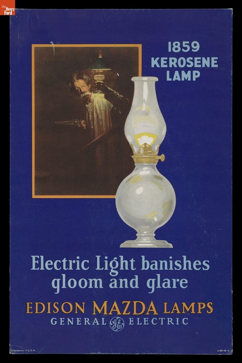 Advertising Poster for Edison Mazda Lamps, "Electric Light Banishes Gloom and Glare," 1925