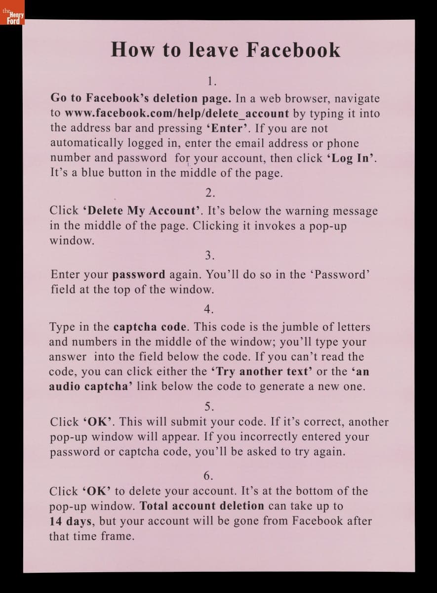 "How to Leave Facebook" Poster, March 2018