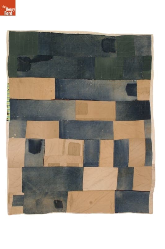 Strip Quilt Made of Work Clothes by Susana Allen Hunter, 1950-1955